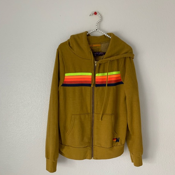 Aviator Nation Sweaters - Aviator Nation Medium Striped Yellow Hoodie